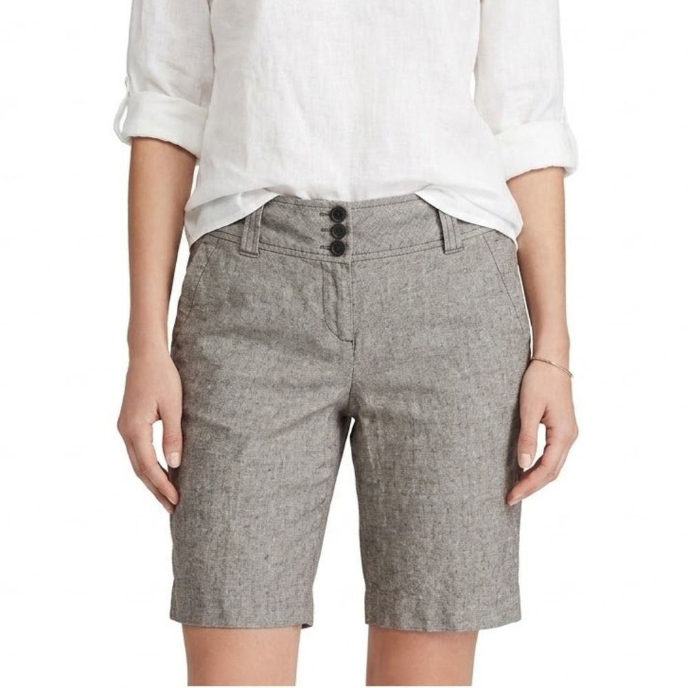 Michael Kors Linen Cotton Bermuda Shorts Womens 4 Brown Tan Twill Career Casual